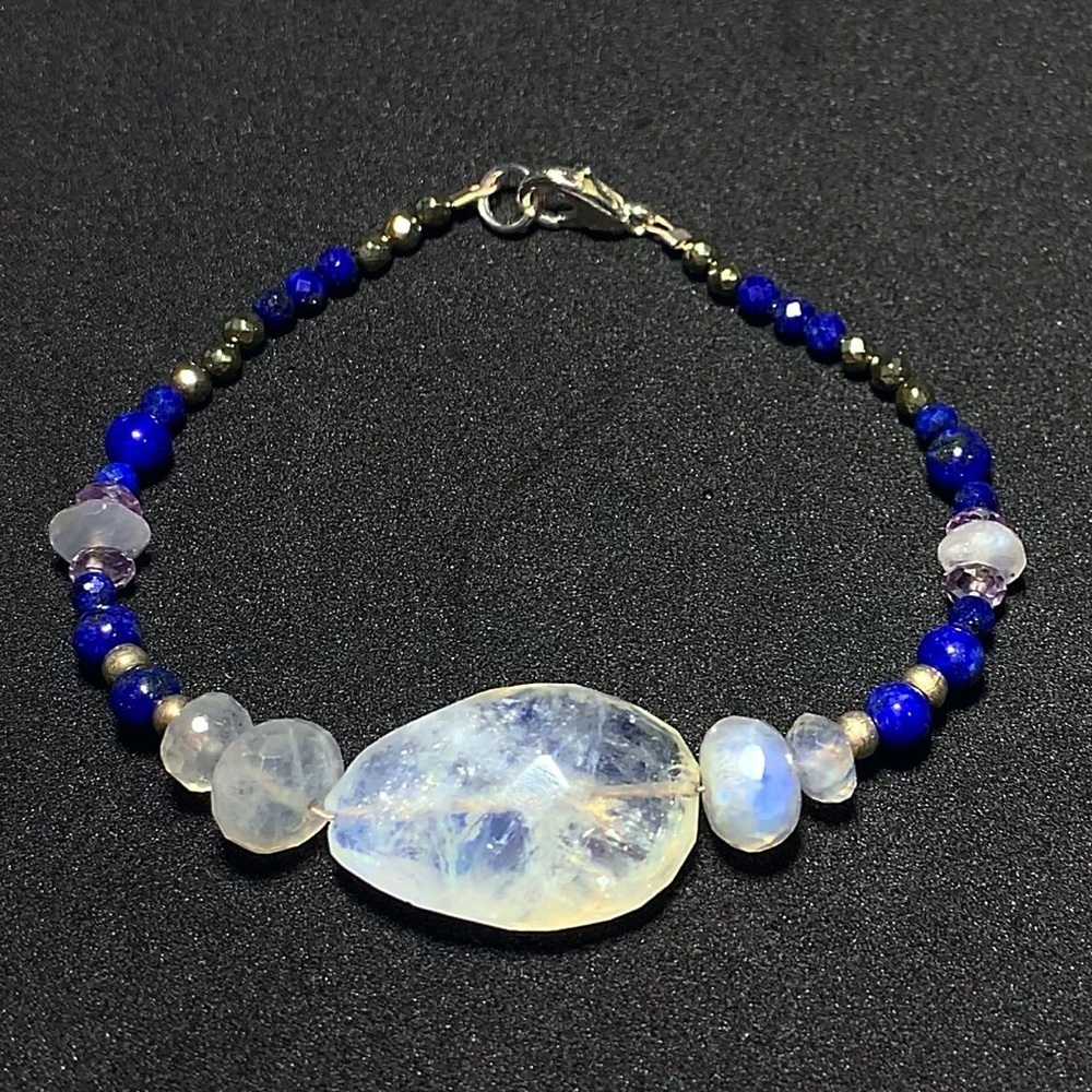 Moonstone, Lapis & Hematite Gemstone Bracelet!